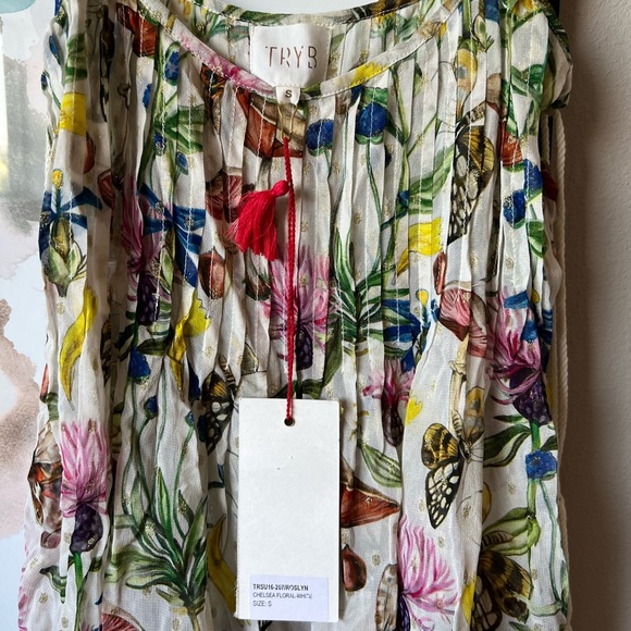NWT Tryb Spain floaty floral tasseled tank top size S - Picture 4 of 8